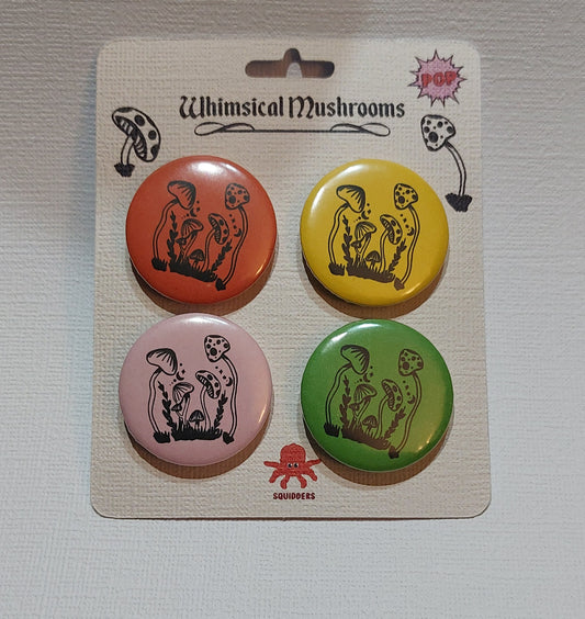 Whimsical Mushrooms Pop Set Of 4 32mm Button Badges