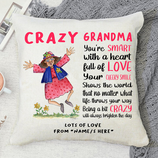 Crazy Nana/Grandma Personalised Cushion 40x40cm