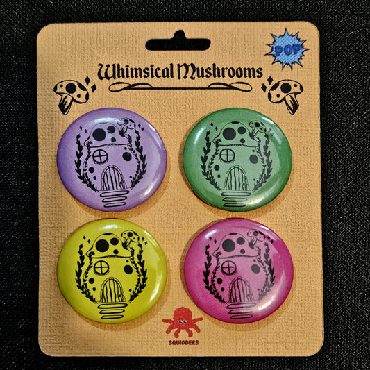 Whimsical Mushrooms Set Of 4 32mm Pin Badges Pop