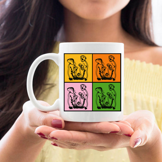 Whimsical Mushrooms Pop Art Mug Personalised Name