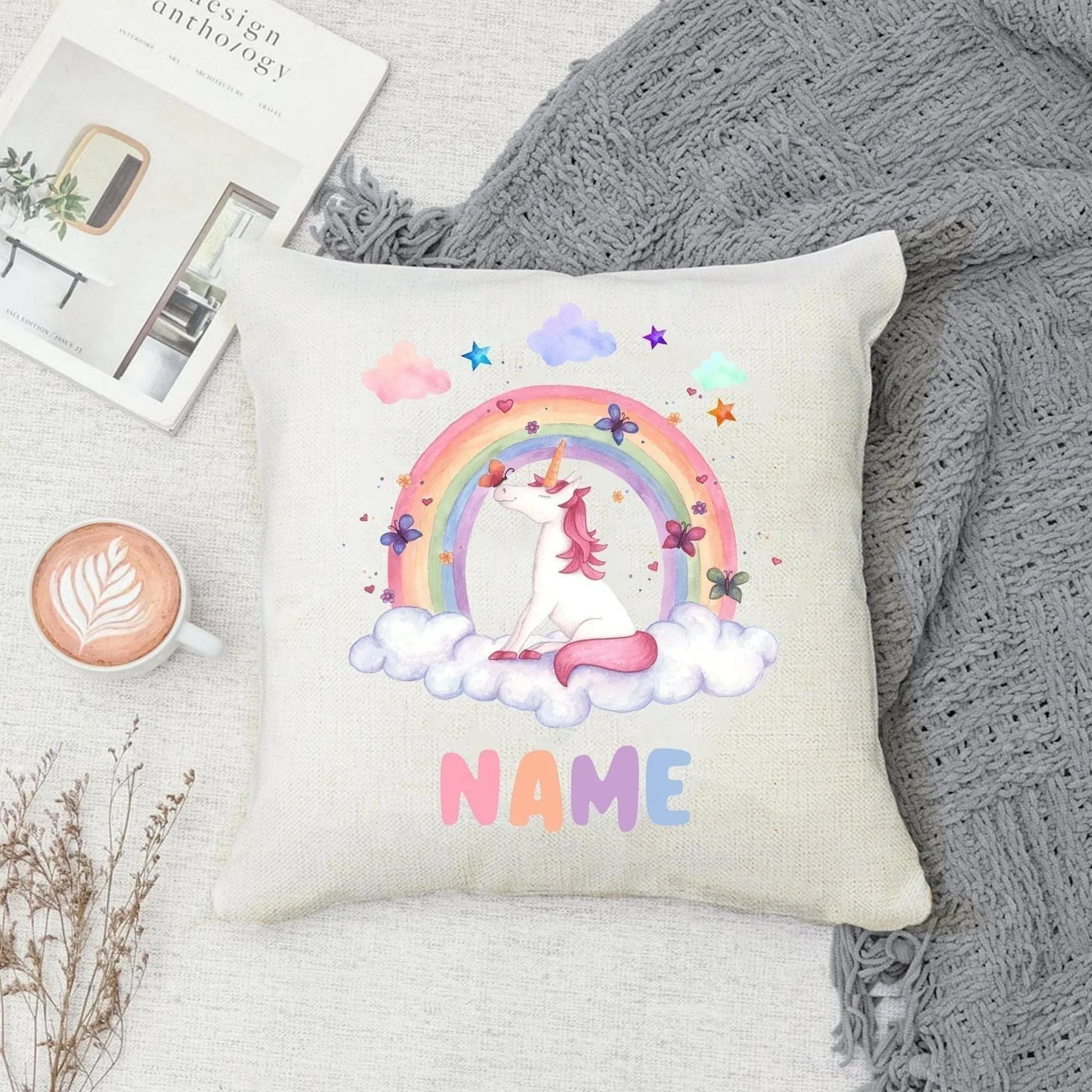 Unicorn On Rainbow Clouds Premium Canvas Cushion (Personalised) - SquidPot