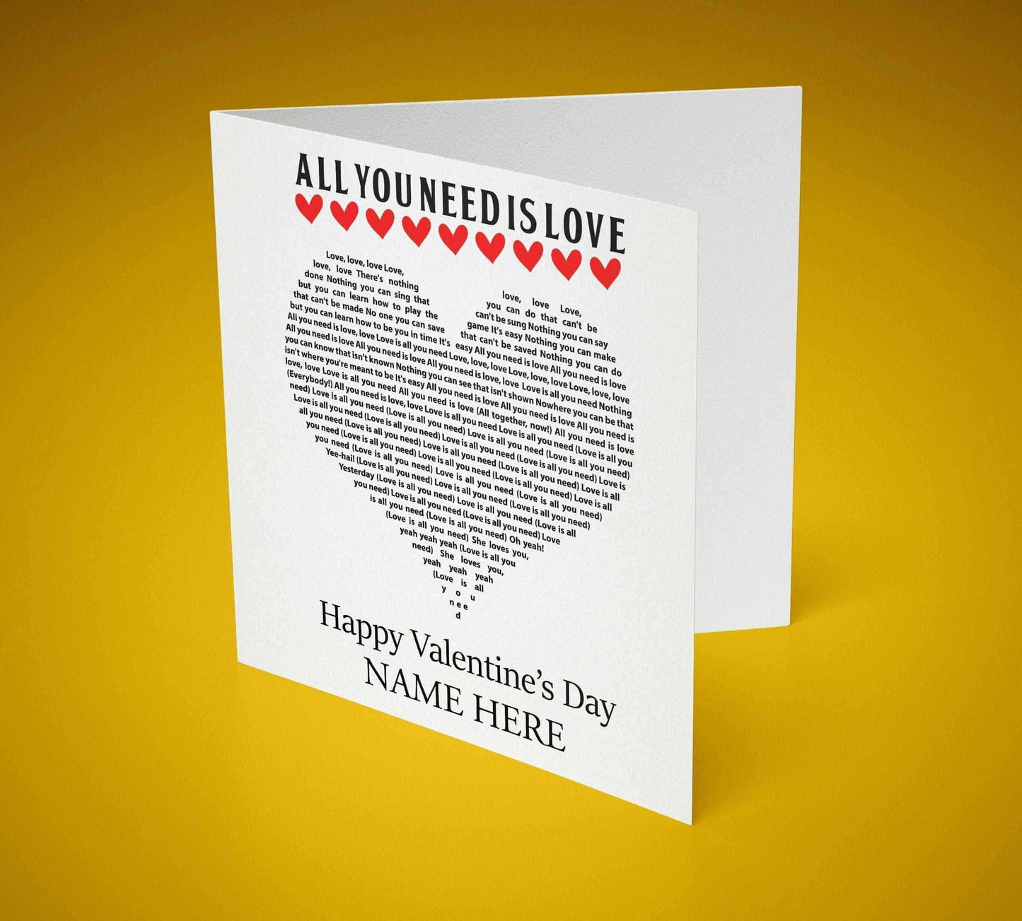 All You Need Is Love Beatles Lyrics 6x6 Square Card