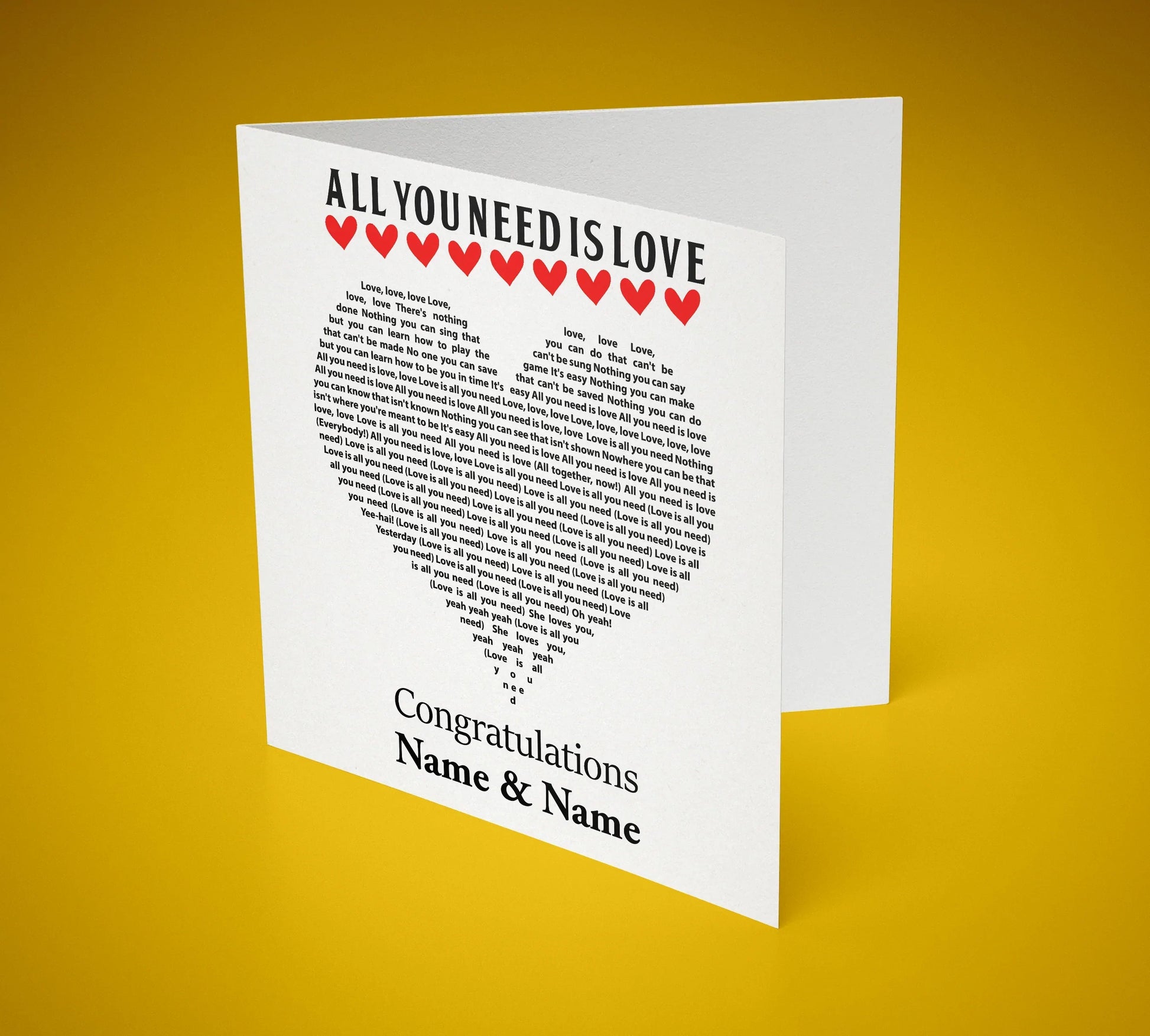 All You Need Is Love Beatles Lyrics Greeting Card 6x6in SquidPot
