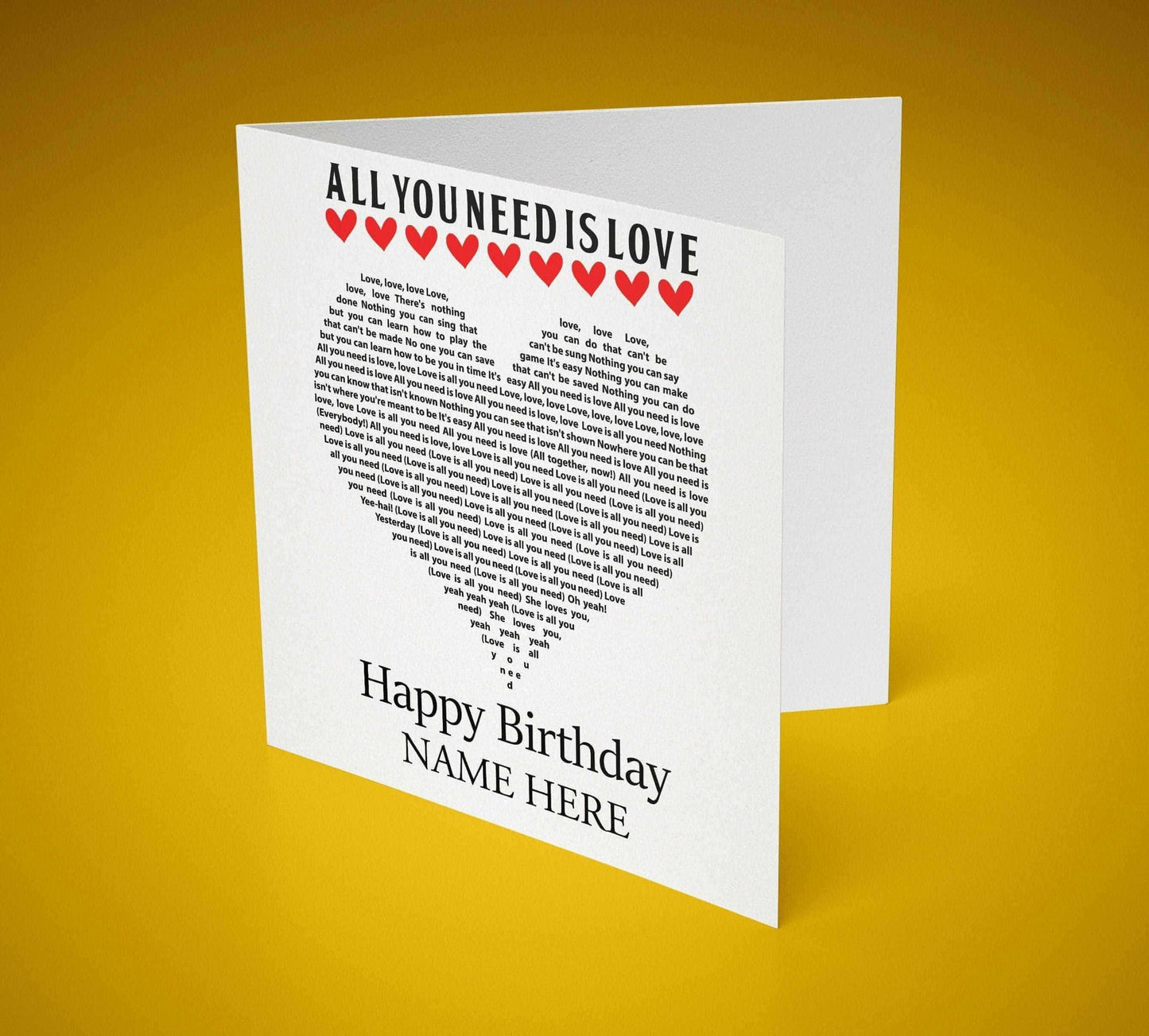 All You Need Is Love Beatles Lyrics 6x6 Square Card