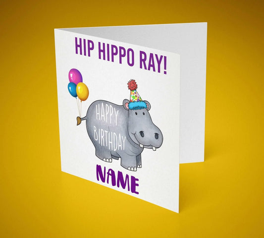 Happy Birthday *NAME* Hippo Birthday Greeting Card - SquidPot