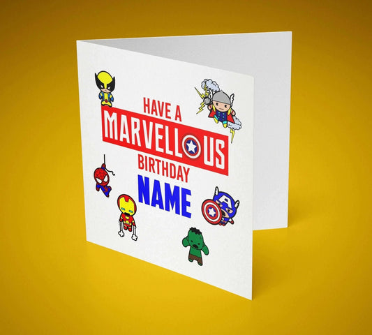 Have A Marvellous Birthday *NAME* Hero's Inspired Birthday Greeting Card 6x6 Inch - SquidPot
