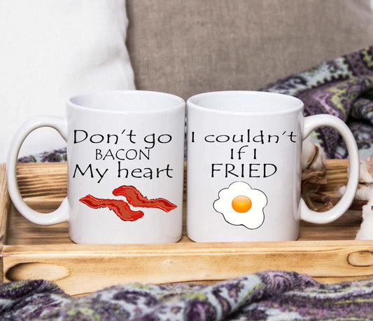 Don't Go Bacon My Heart, I couldn't If I Fried. Set Of Two Mugs (Personalised) - SquidPot