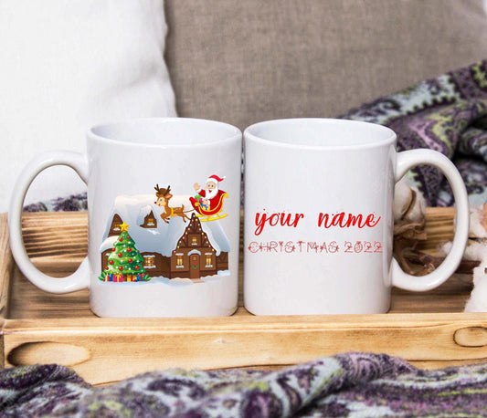 Santa Sleighing Over Christmas Mug (Personalised) - SquidPot