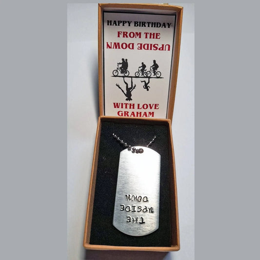 The Upside Down Brushed Aluminium Metal Dog Tag With Chain - SquidPot