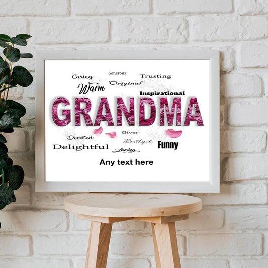 Grandma or Mum Words Print Roses Personalised A4 PRINT ONLY - SquidPot